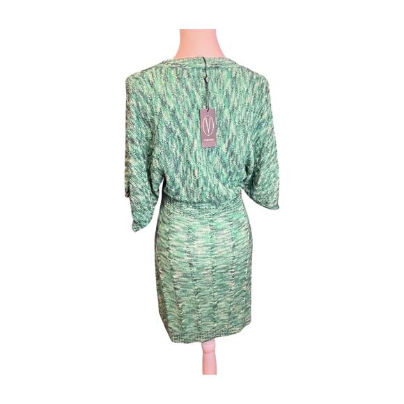 Vertigo Paris boho knit sweater dress M green marled V-neck batwing drawstring - Picture 6 of 16